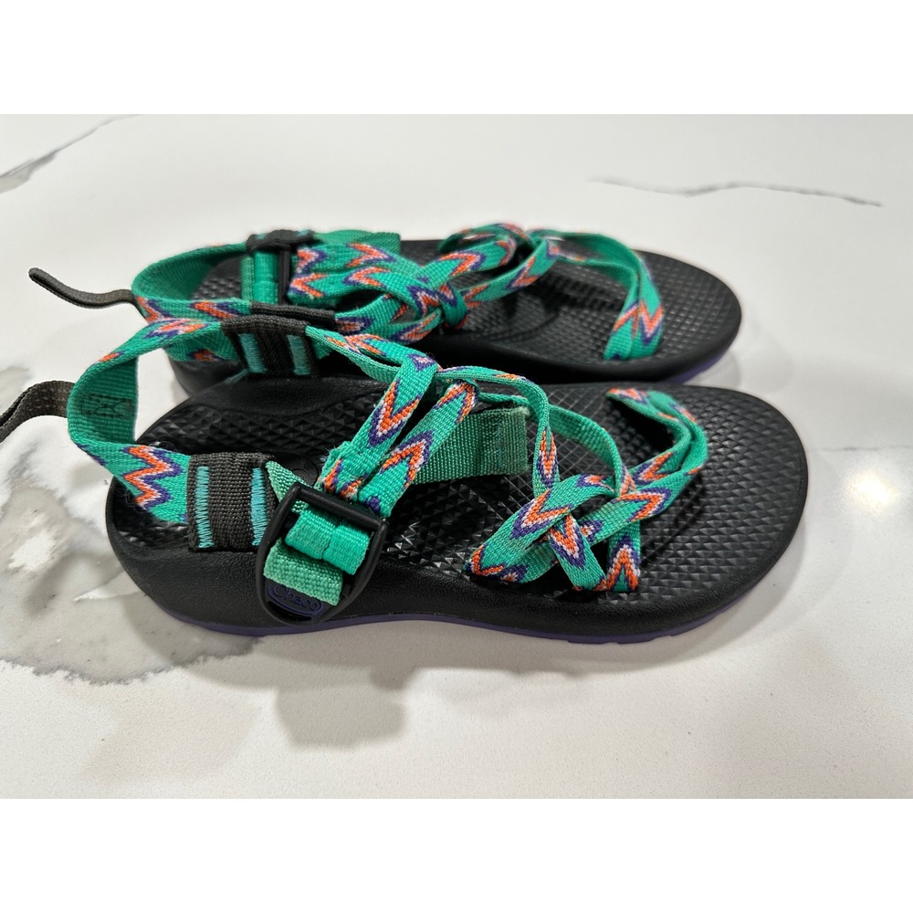 Chaco Kids Youth Z1 Ecotread Sandals Green Purple Geometric Straps Size 2